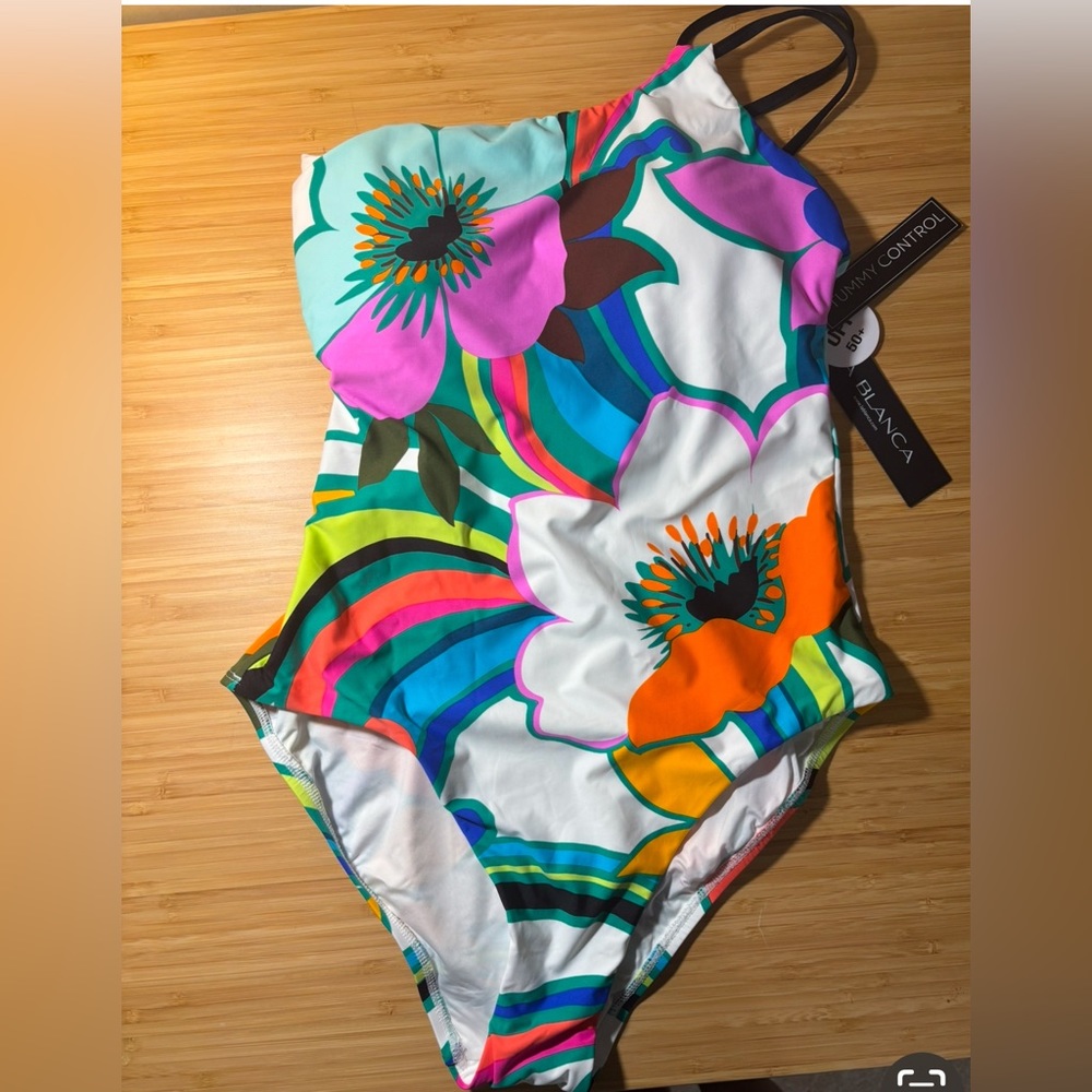 NWT La Blanca One Piece Sun Catcher, Lace Tie Back, One Shoulder
